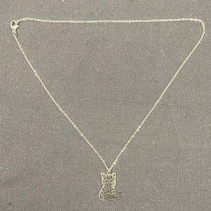 Silver Color Cat Pendant Necklace New Stainless Steel Look Kitty Charm